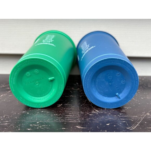Starbucks Holiday 2021Reusable Plastic Cold Cups Set Of 2 Green & Blue Christmas - Picture 8 of 8